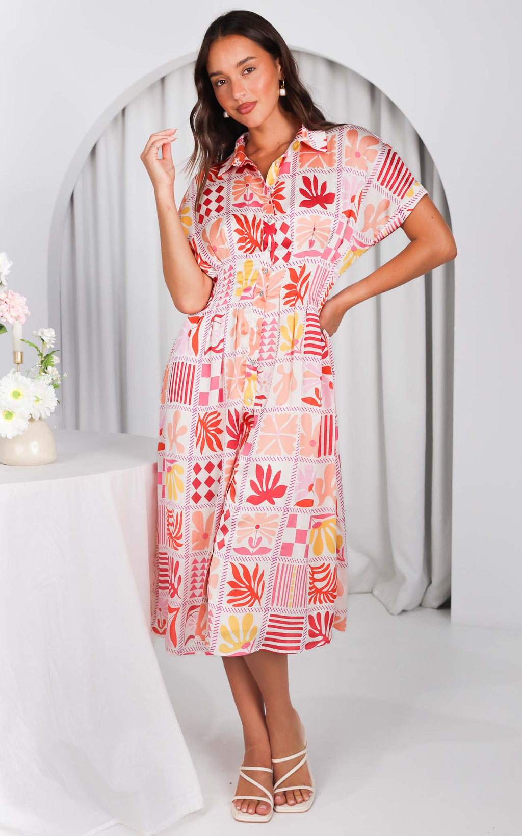 Rainier Midi Dress - Pink Multi Print