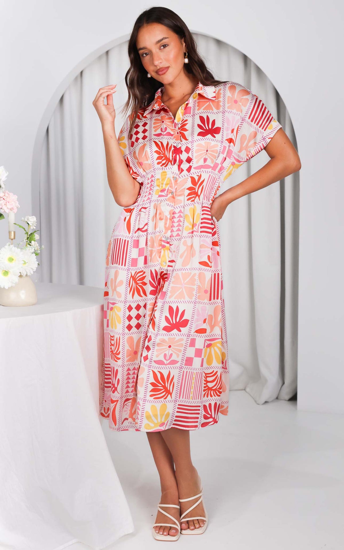 Rainier Midi Dress - Pink Multi Print