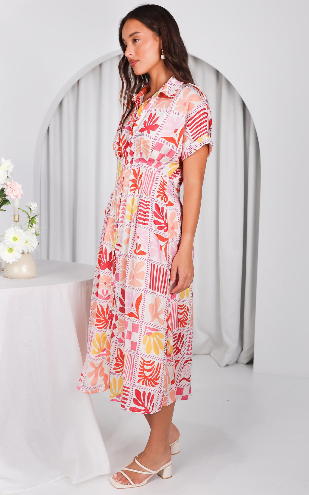 Rainier Midi Dress - Pink Multi Print