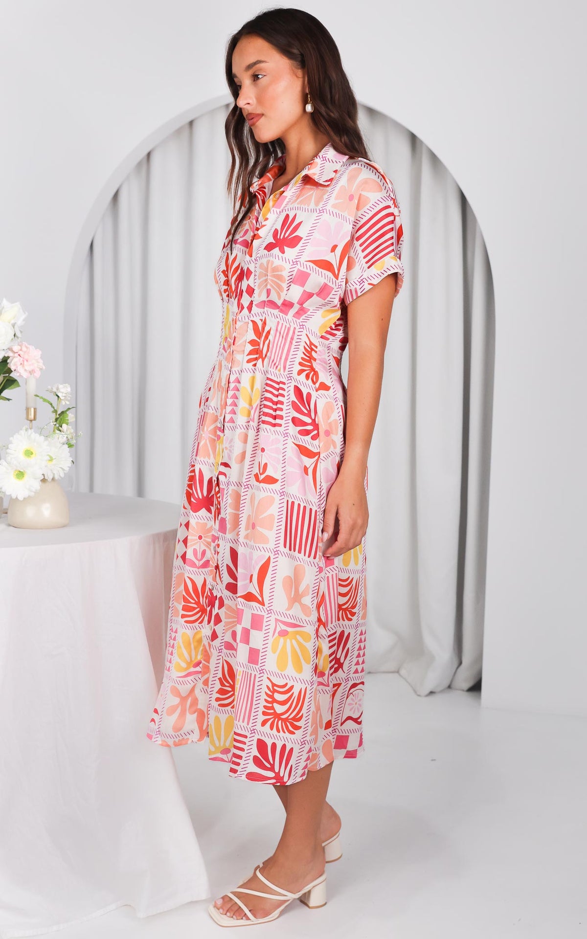 Rainier Midi Dress - Pink Multi Print