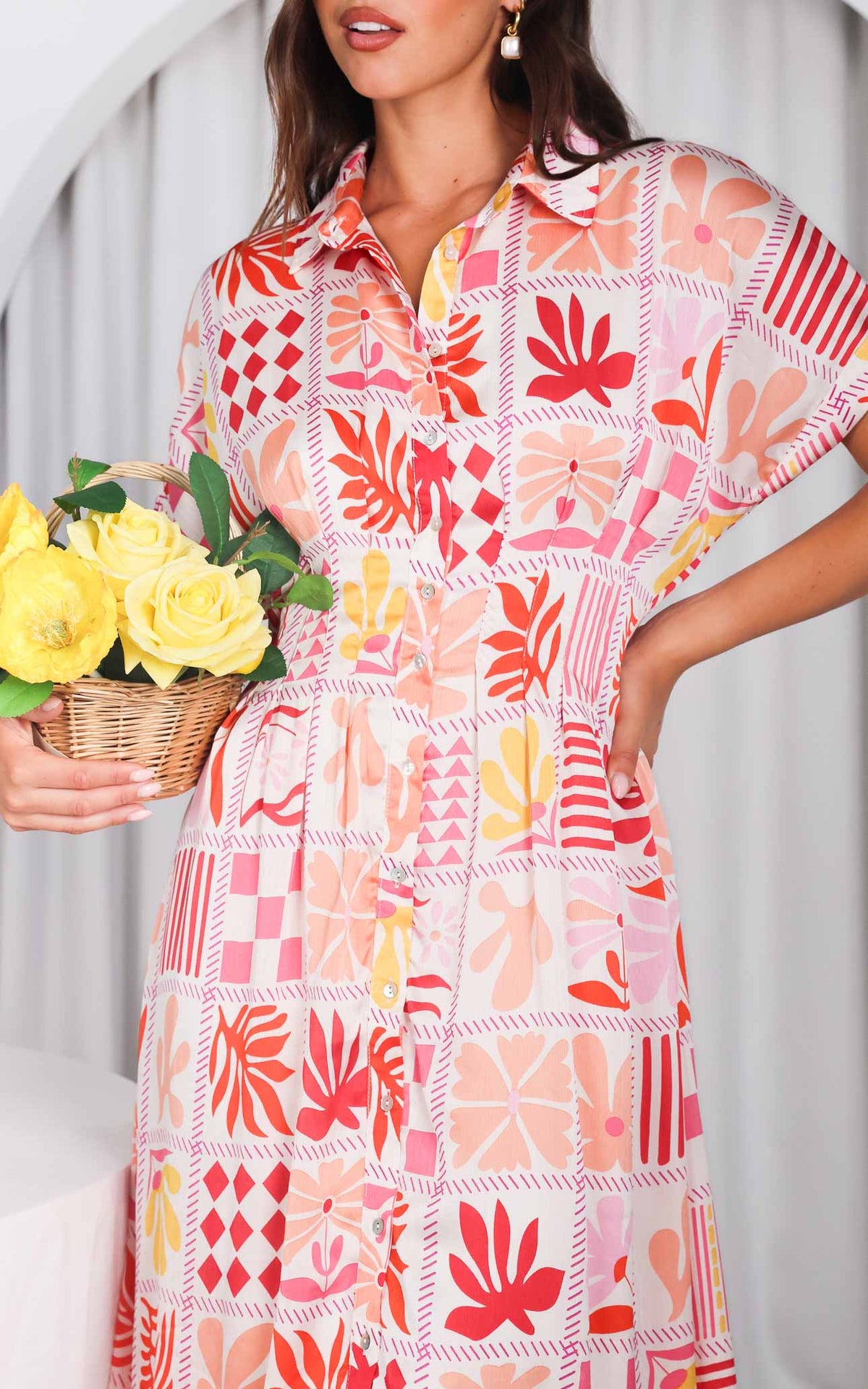 Rainier Midi Dress - Pink Multi Print