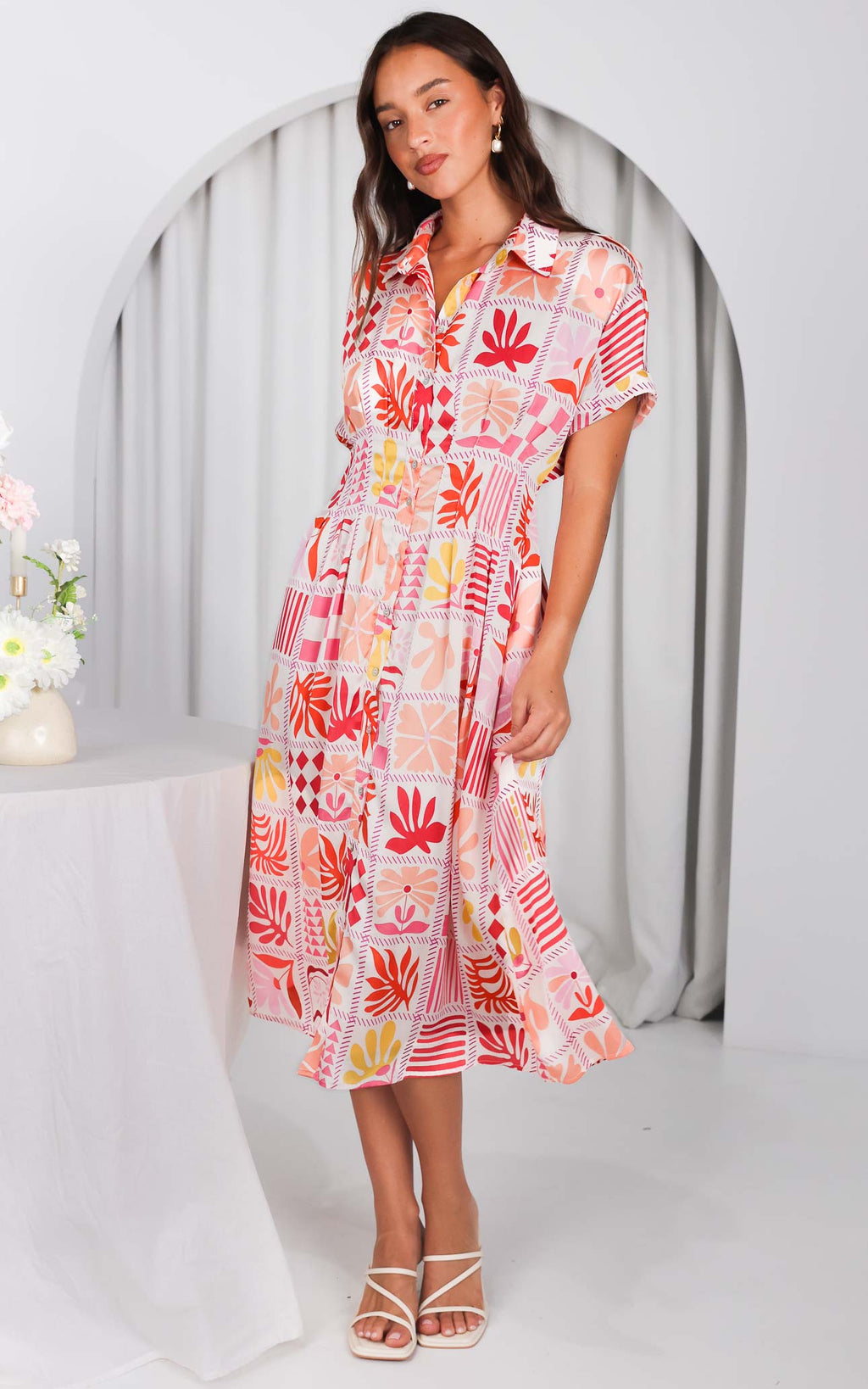 Rainier Midi Dress - Pink Multi Print