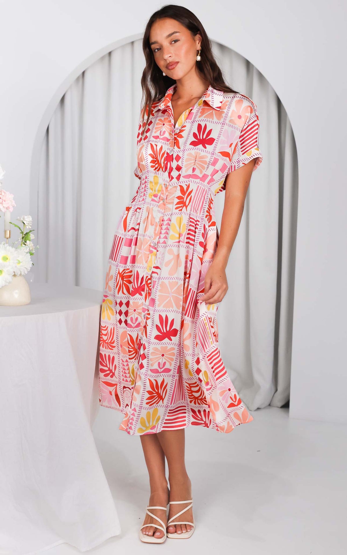 Rainier Midi Dress - Pink Multi Print