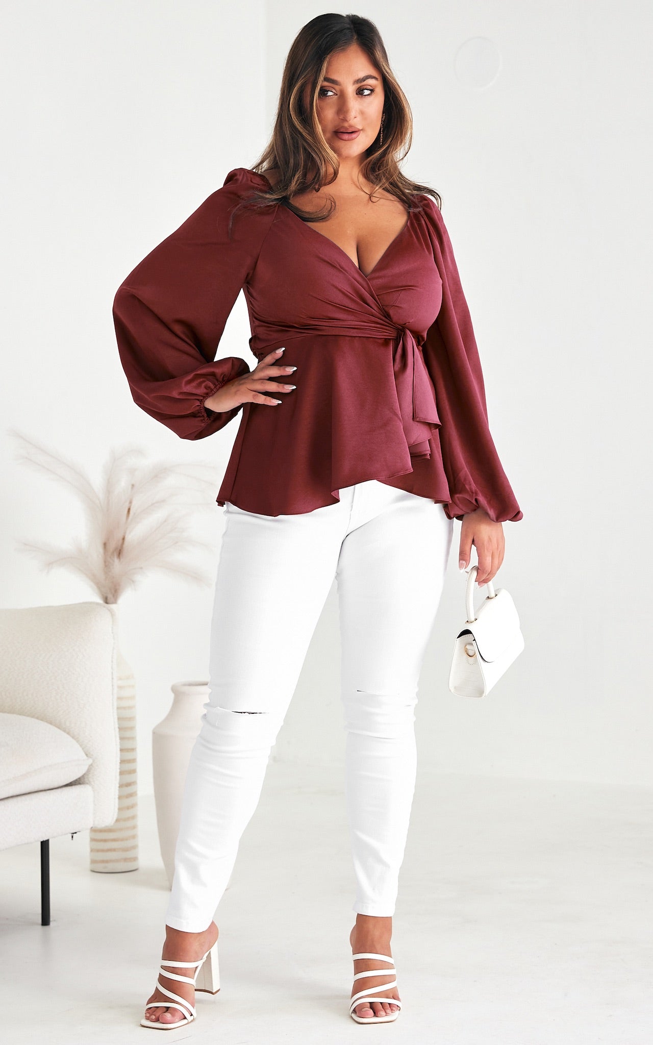 Rayne Wrap Peplum Top - Wine