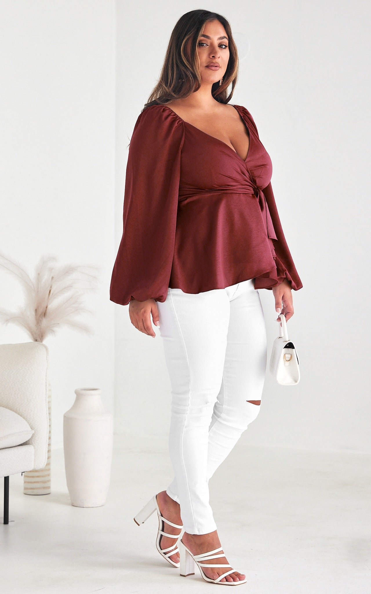 Rayne Wrap Peplum Top - Wine