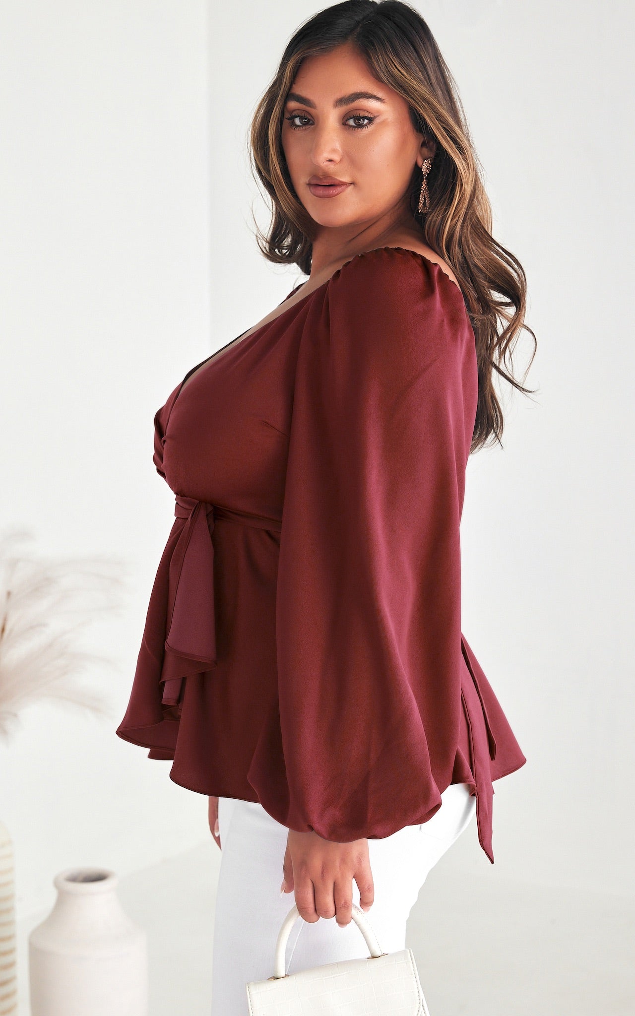 Rayne Wrap Peplum Top - Wine