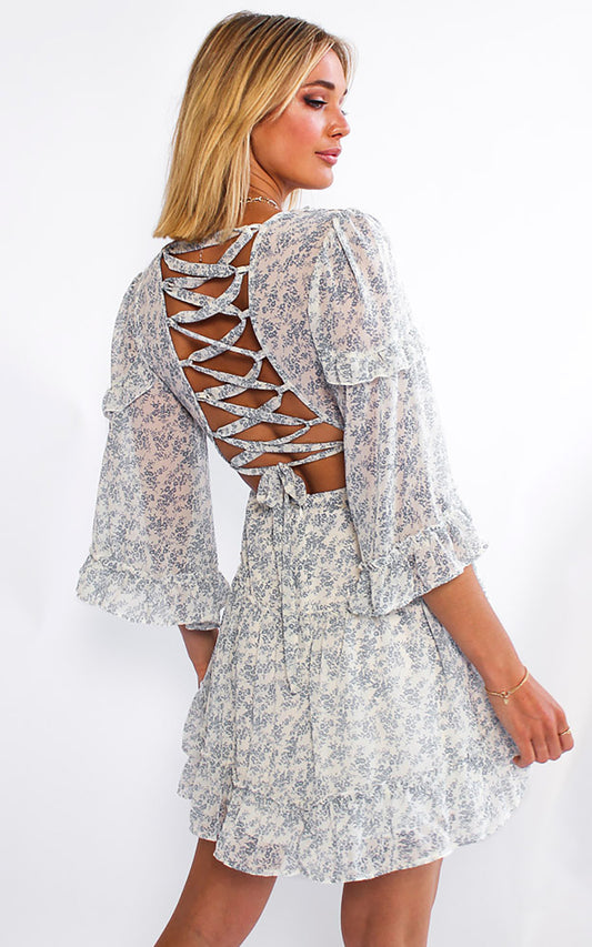 Rebel Cause Dress - White Blue Print