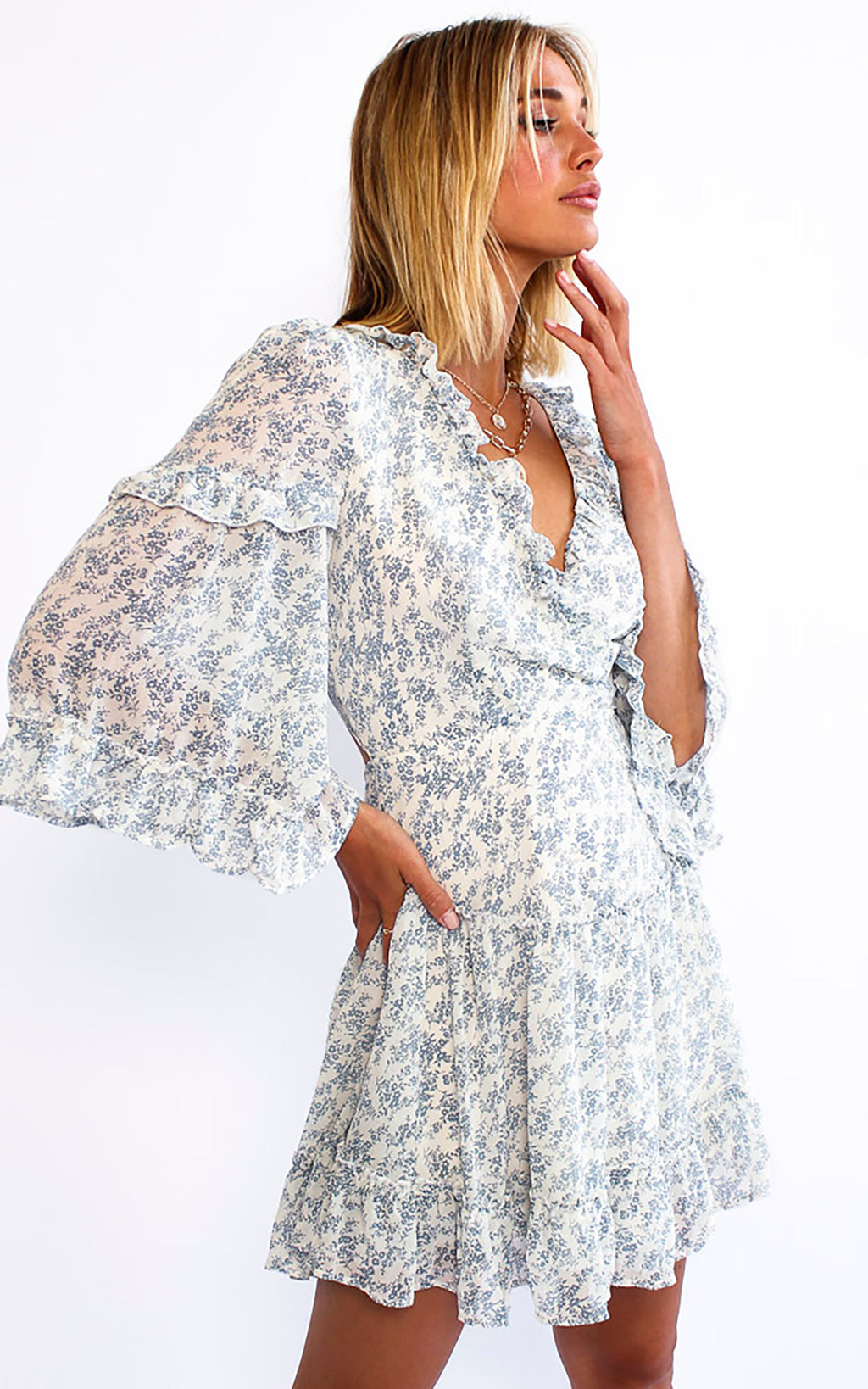Rebel Cause Dress - White Blue Print