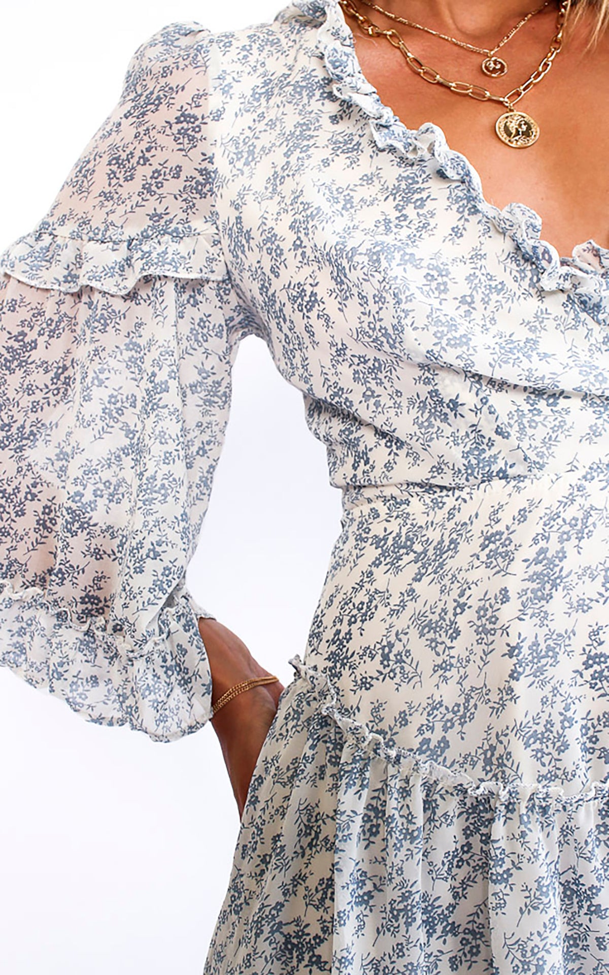 Rebel Cause Dress - White Blue Print