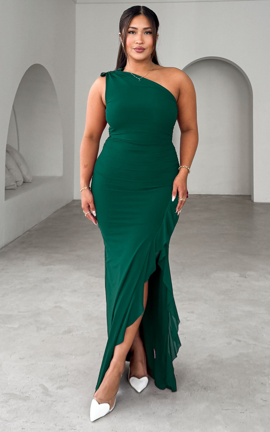 Relius Mesh Maxi Dress - Forest Green