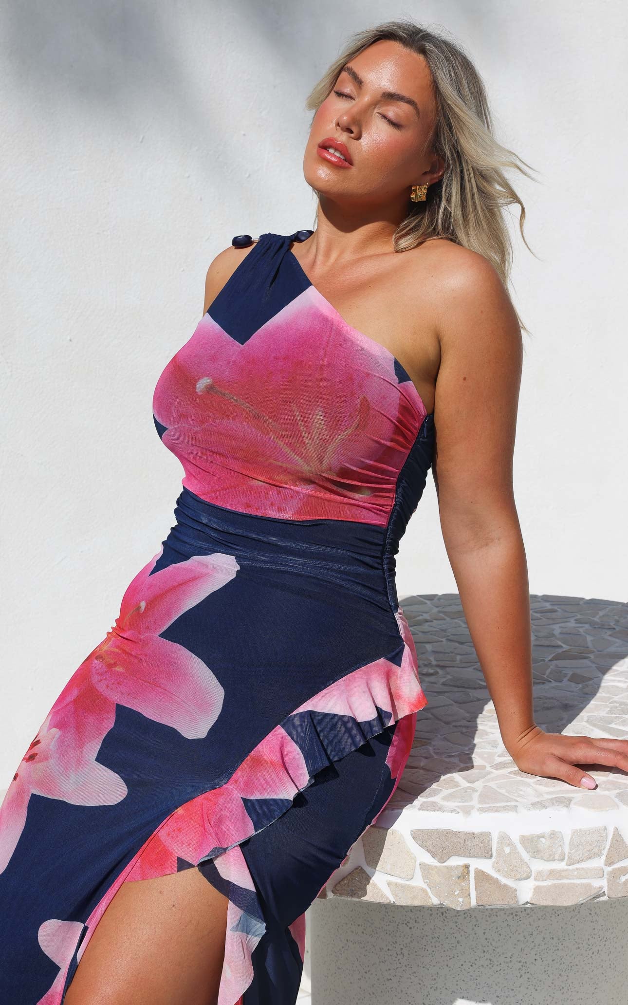 Relius Mesh Maxi Dress - Navy Pink Floral