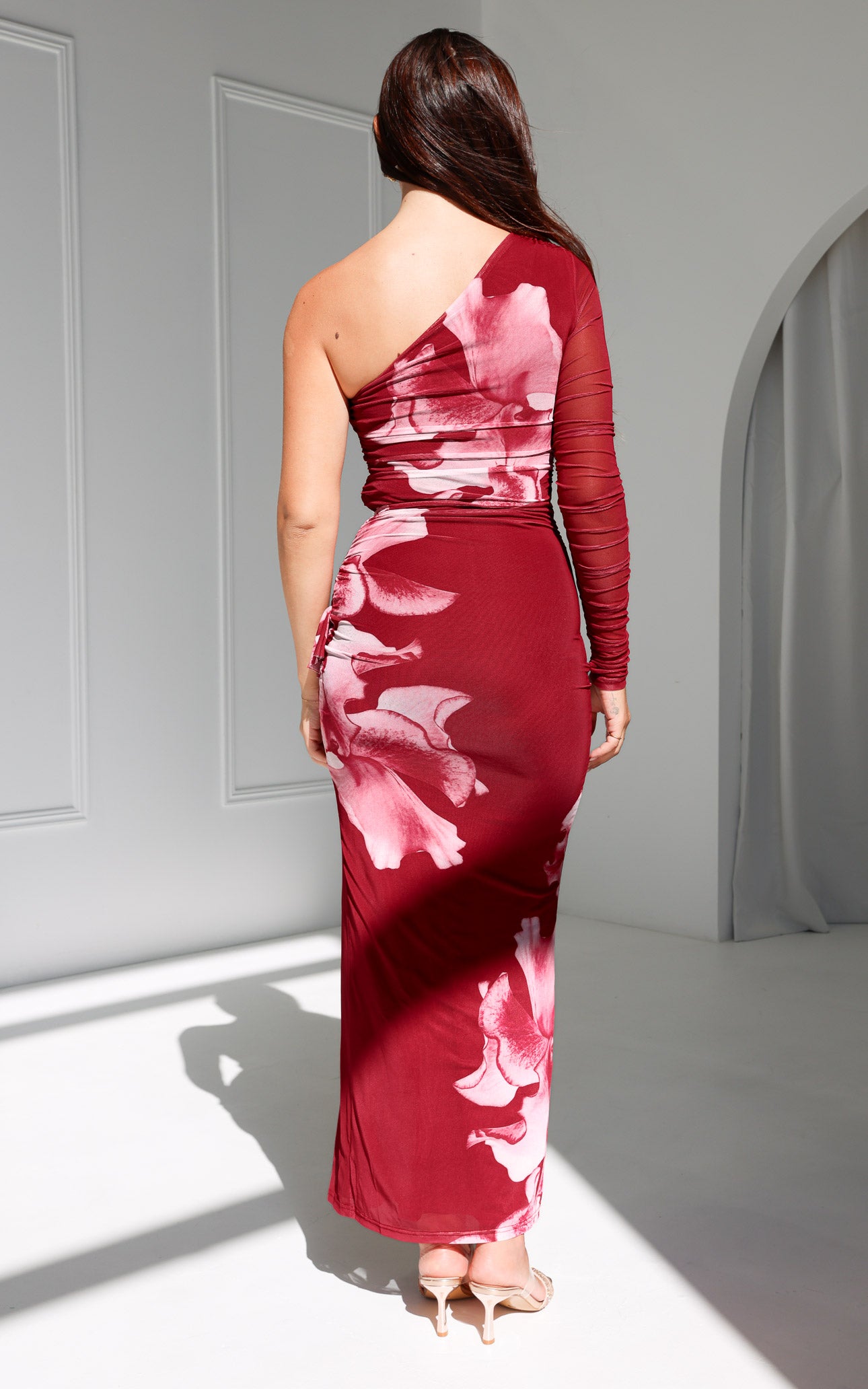 Relius Long Sleeve Mesh Maxi Dress - Scarlet Wine Floral