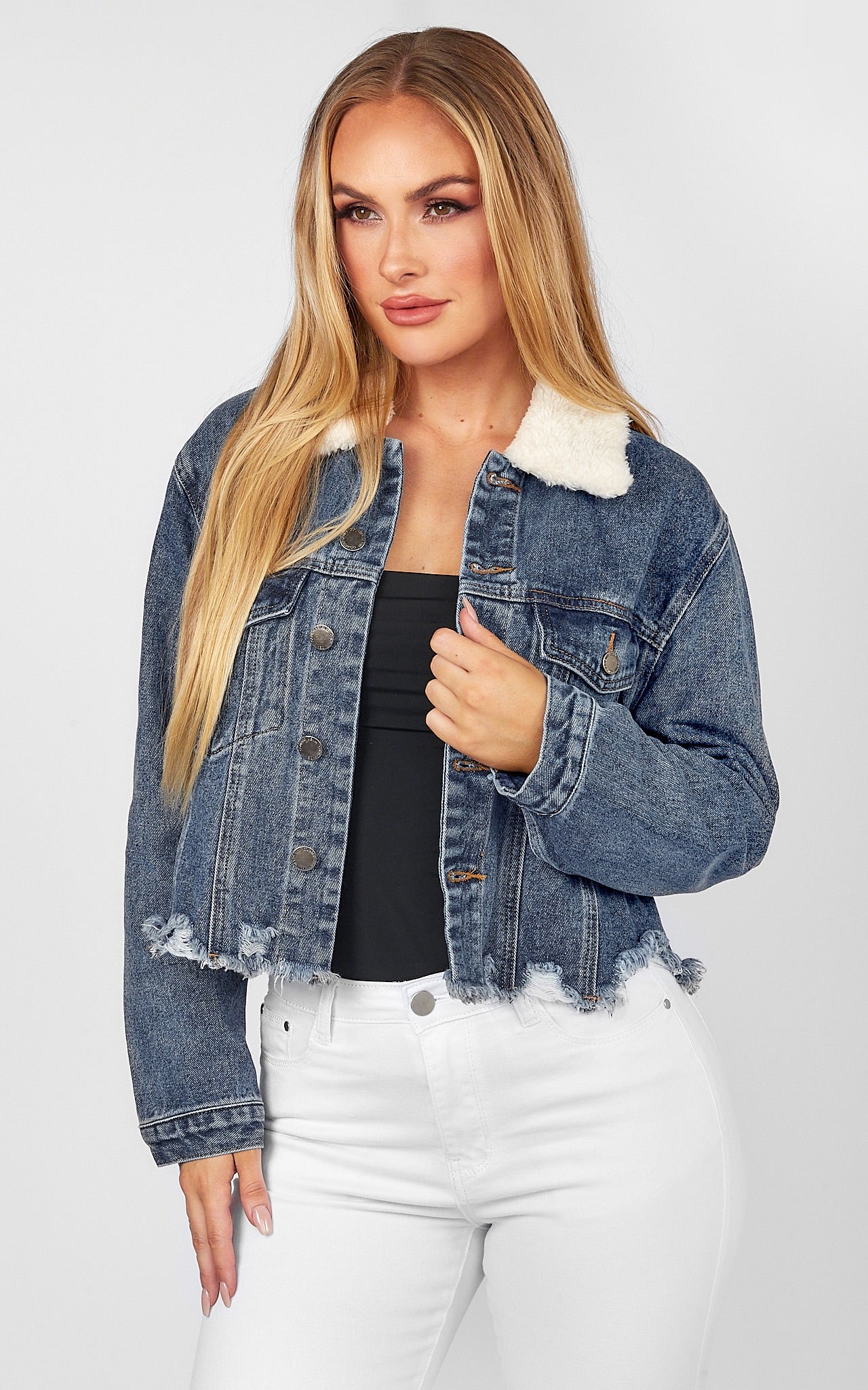 Retro Girl Denim Jacket - Mid Blue