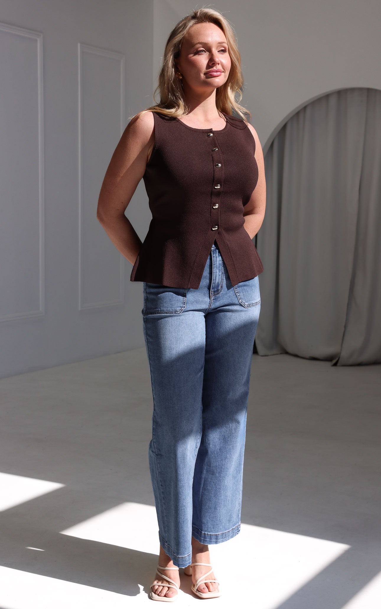 Reuben Knit Vest Top - Chocolate Brown