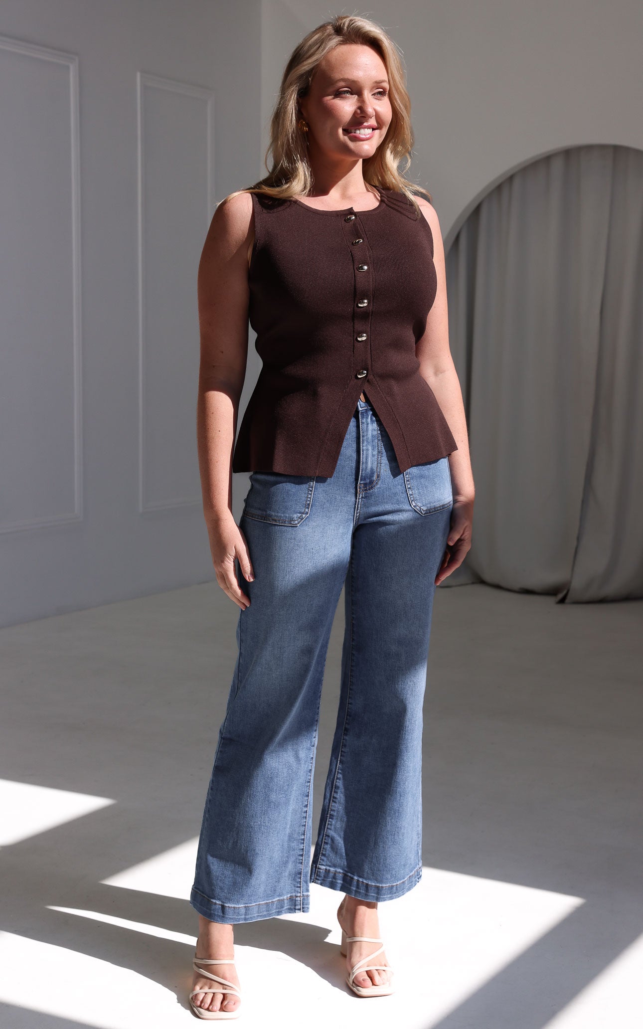 Reuben Knit Vest Top - Chocolate Brown