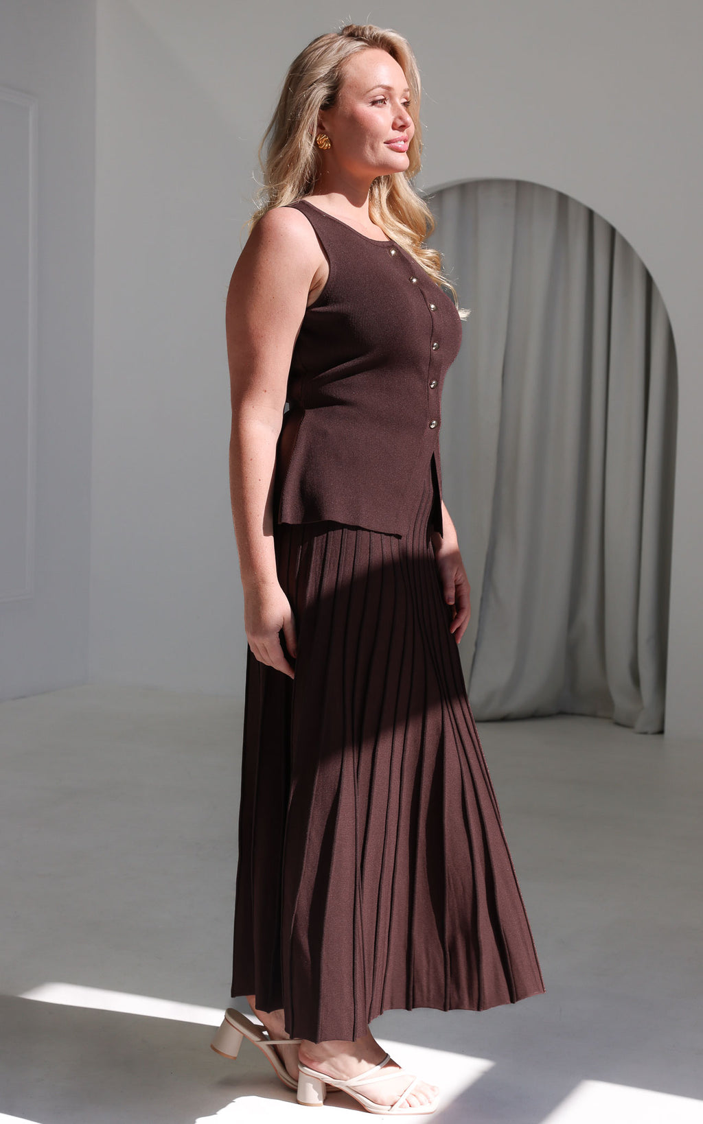 Reuben Knit Midi Skirt - Chocolate Brown