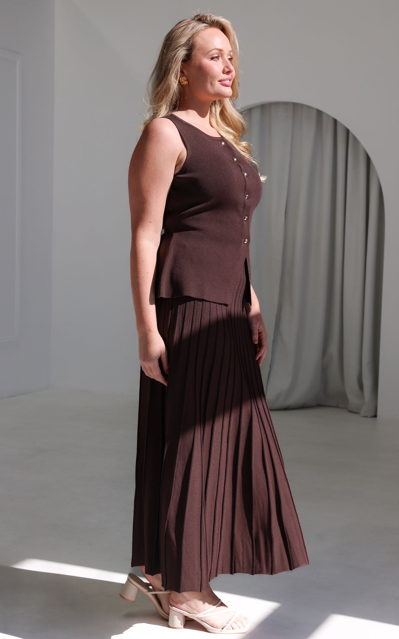 Reuben Knit Midi Skirt - Chocolate Brown