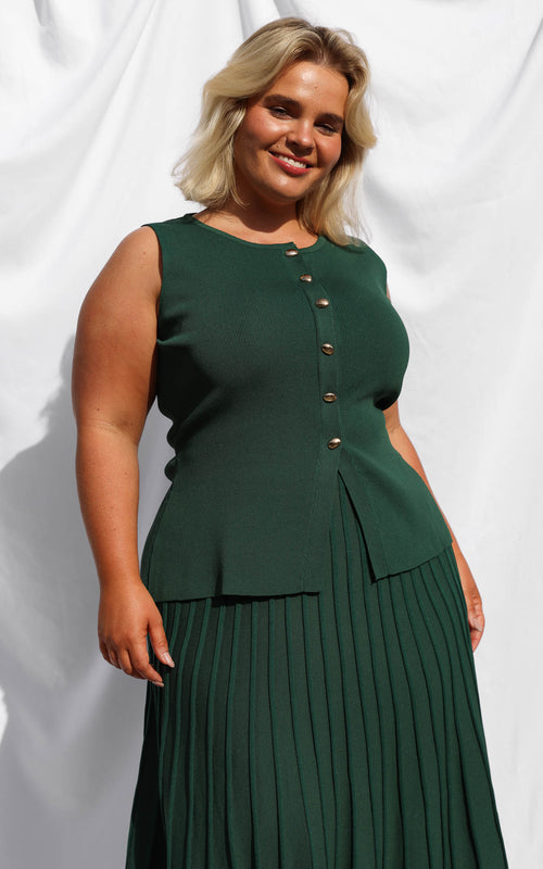 Reuben Knit Vest Top - Forest Green