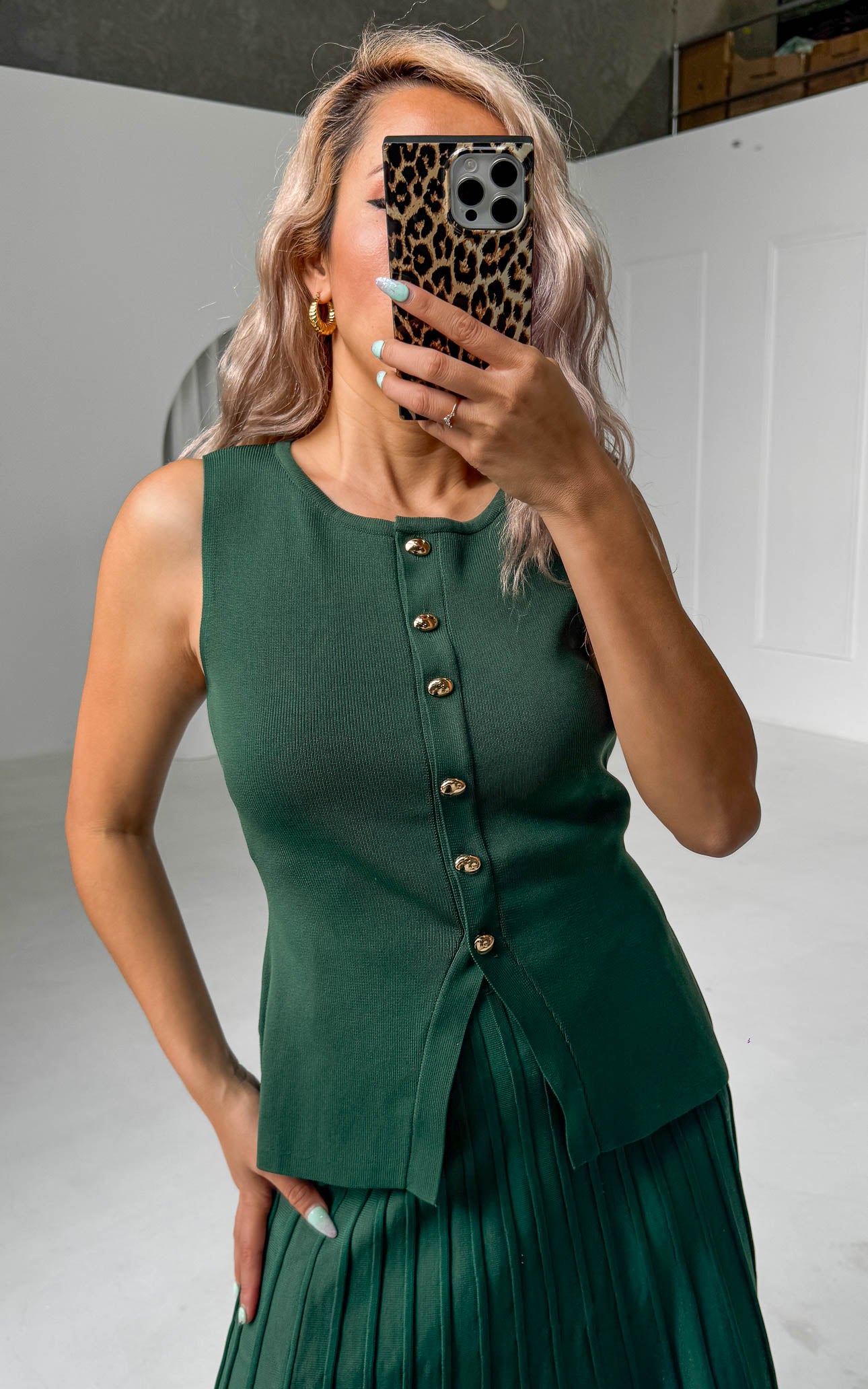 Reuben Knit Vest Top - Forest Green