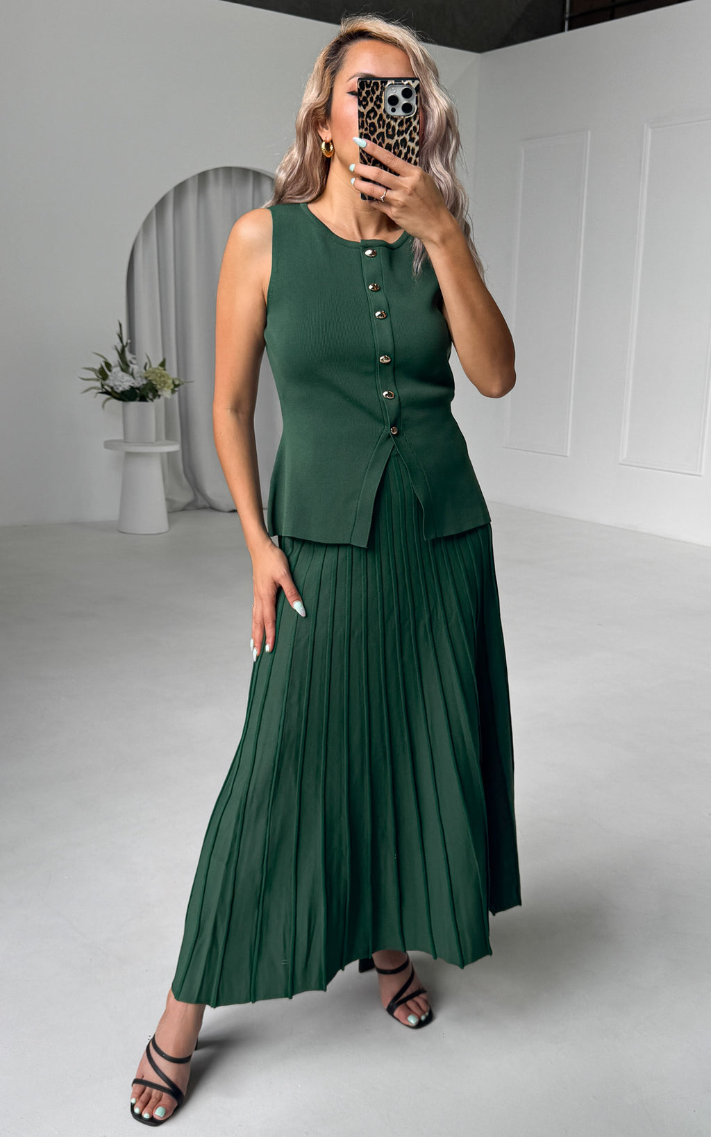 Reuben Knit Midi Skirt - Forest Green