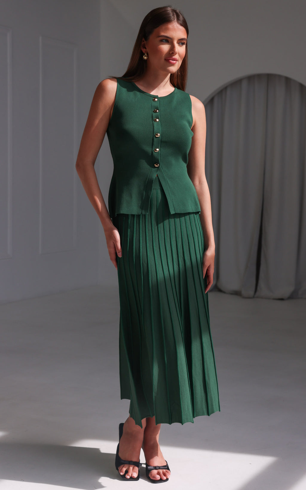 Reuben Knit Midi Skirt - Forest Green