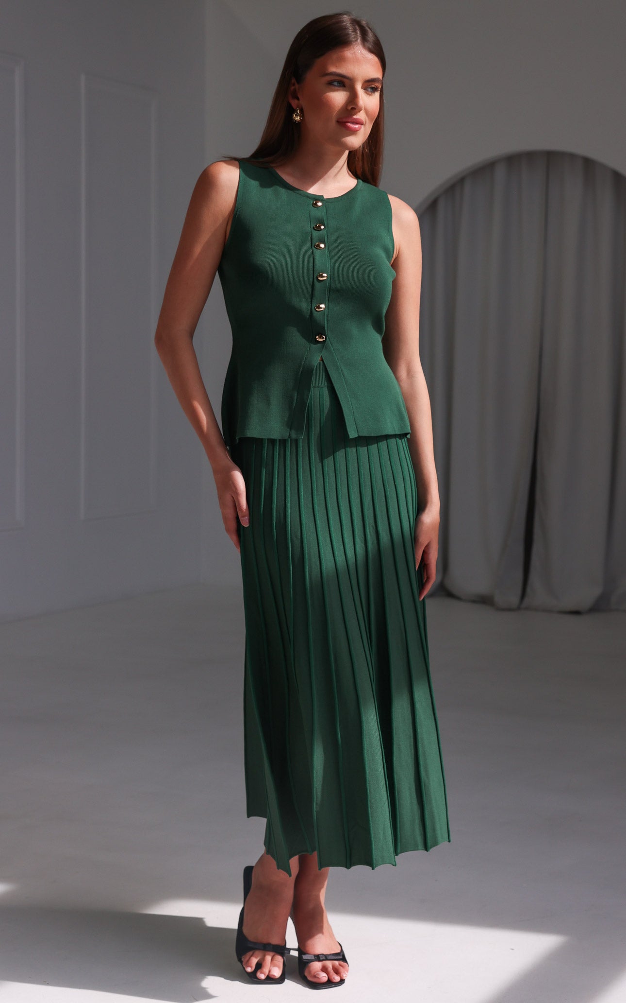 Reuben Knit Midi Skirt - Forest Green