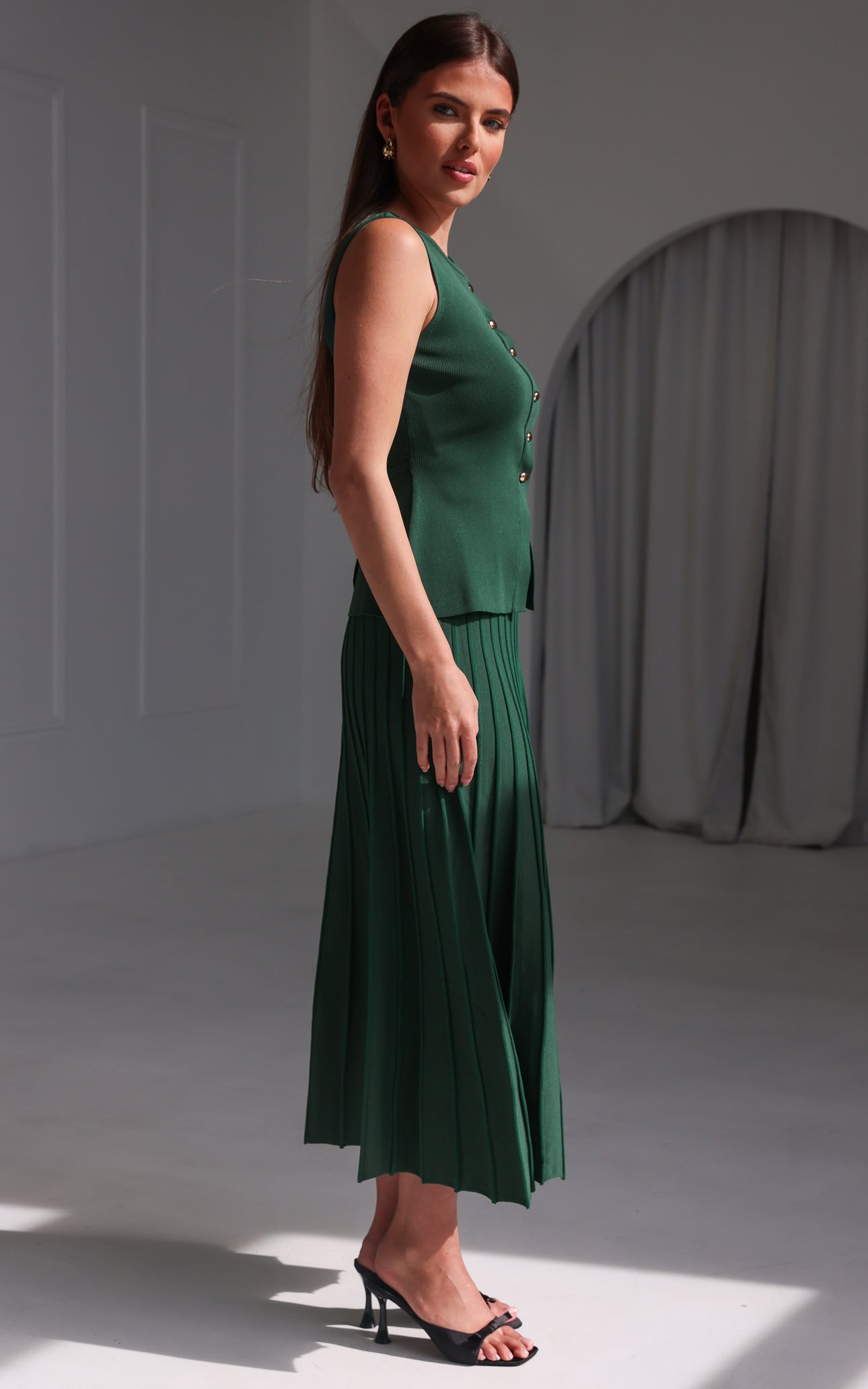 Reuben Knit Midi Skirt - Forest Green