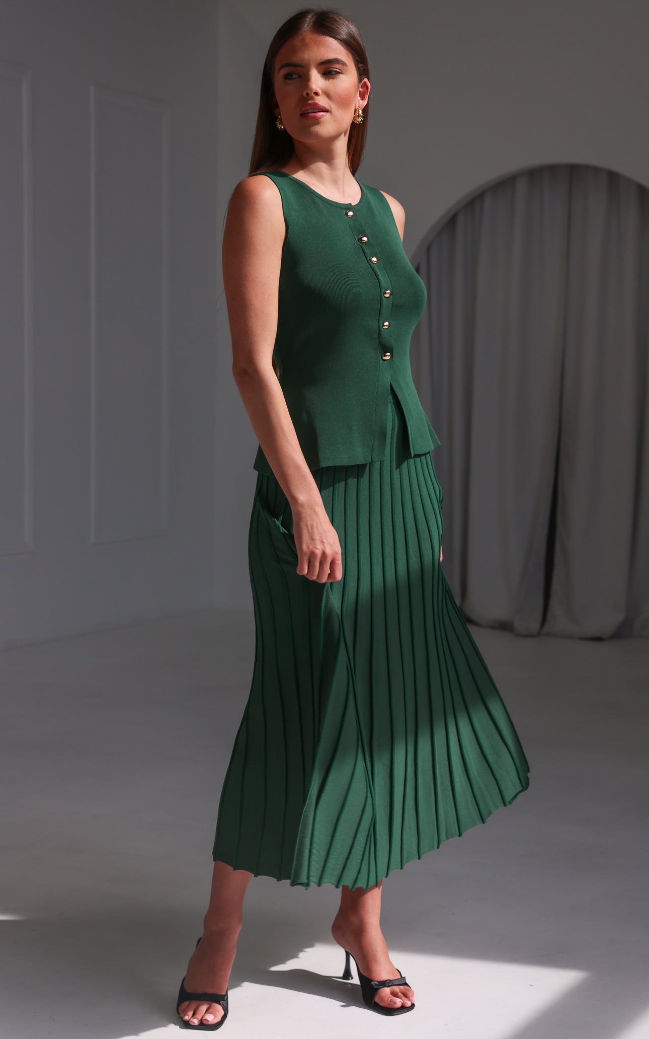 Reuben Knit Midi Skirt - Forest Green