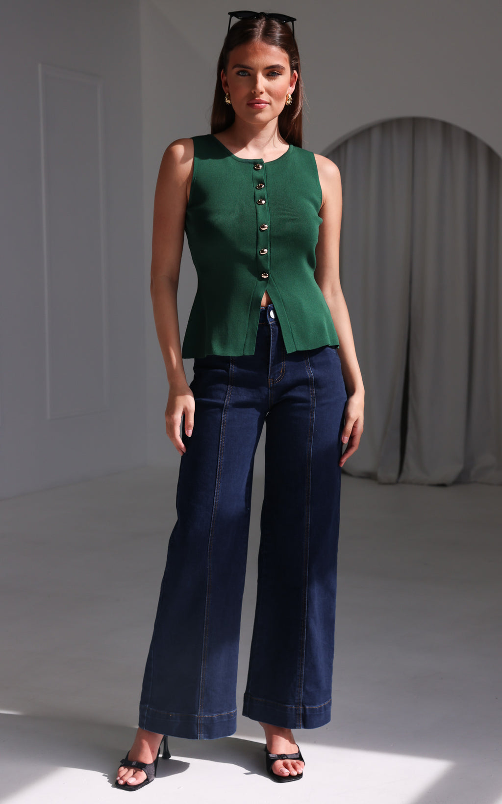 Reuben Knit Vest Top - Forest Green