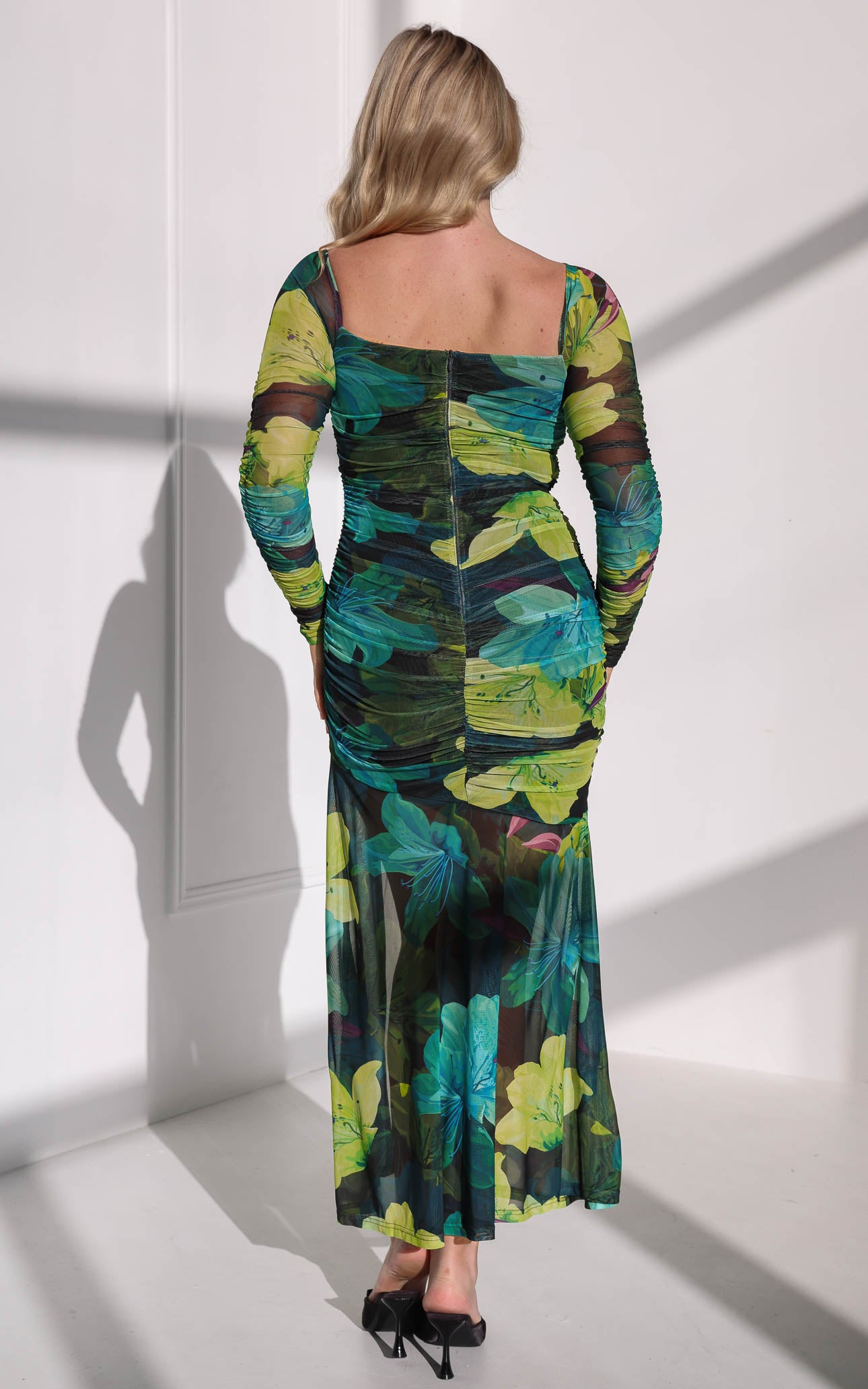 Rikki Mesh Maxi Dress - Green Floral