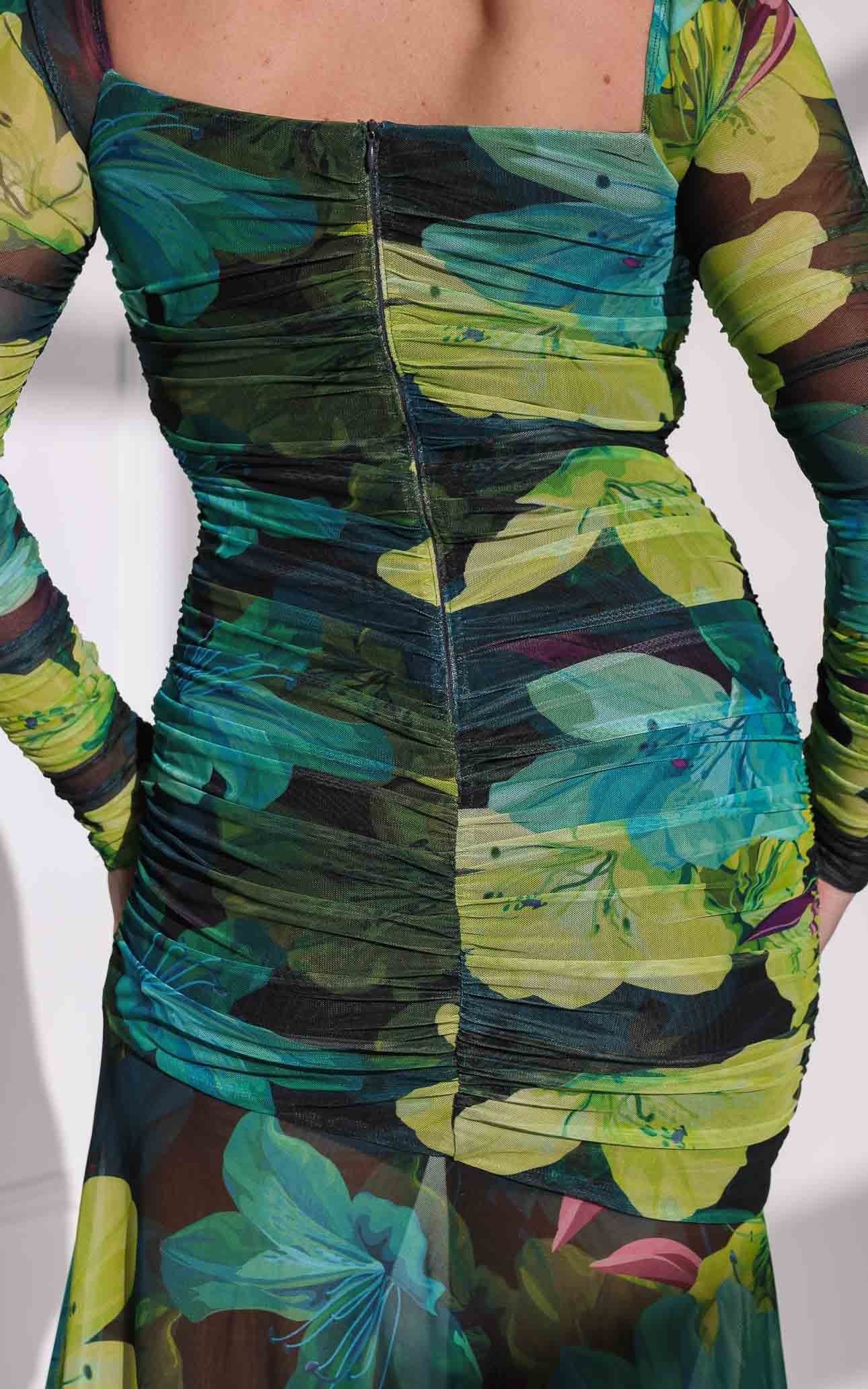 Rikki Mesh Maxi Dress - Green Floral