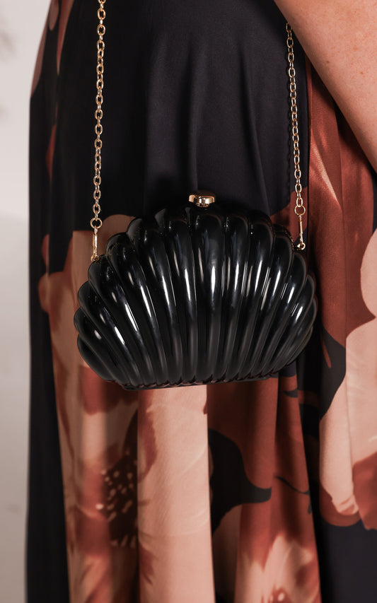 Rizela Shell Clutch Bag - Black