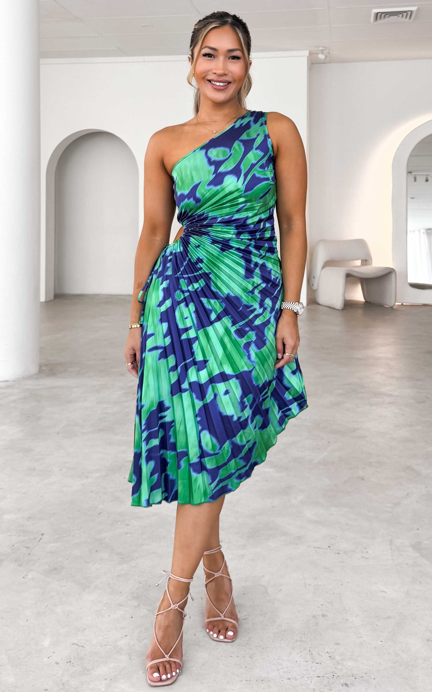 Rochelle Dress - Green Blue Abstract Print