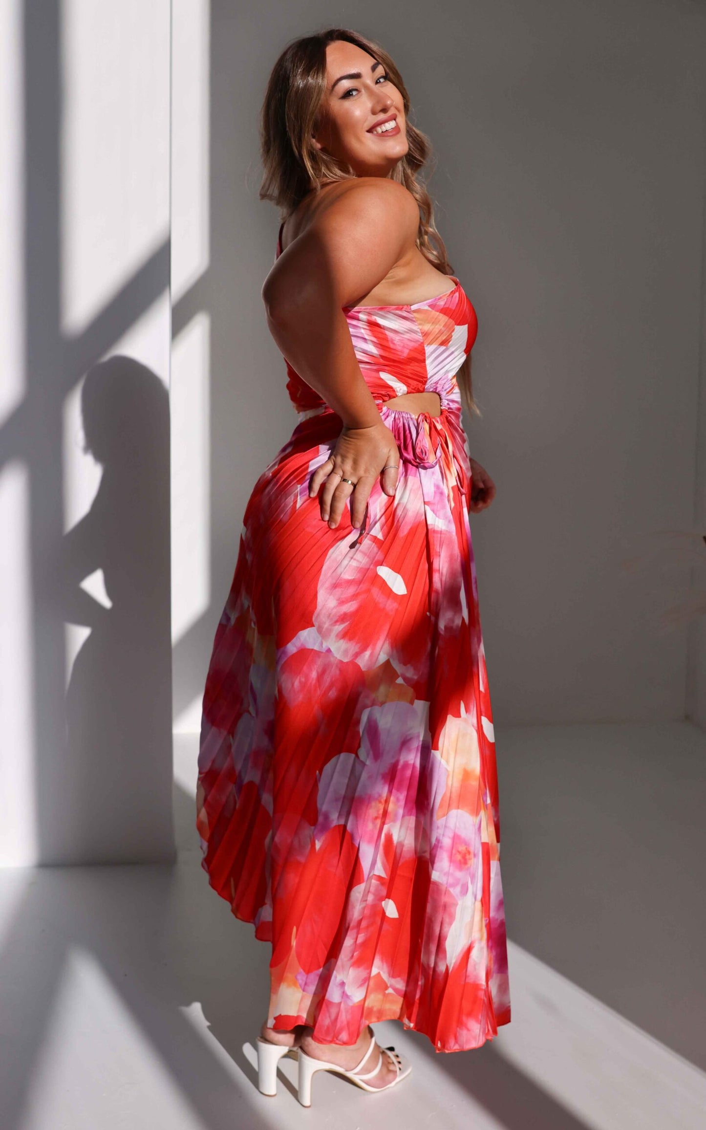 ROCHELLE ONE SHOULDER SLEEVELESS ADJUSTABLE SIDE CUT OUT ASYMMETRIC PLEATED MAXI DRESS ROCHELLE ONE SHOULDER SLEEVELESS ADJUSTABLE SIDE CUT OUT ASYMMETRIC PLEATED MAXI DRESS