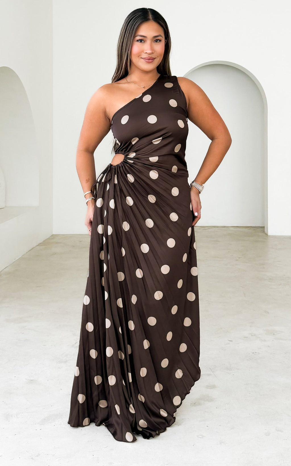 Rochelle Maxi Dress - Brown Beige Spots
