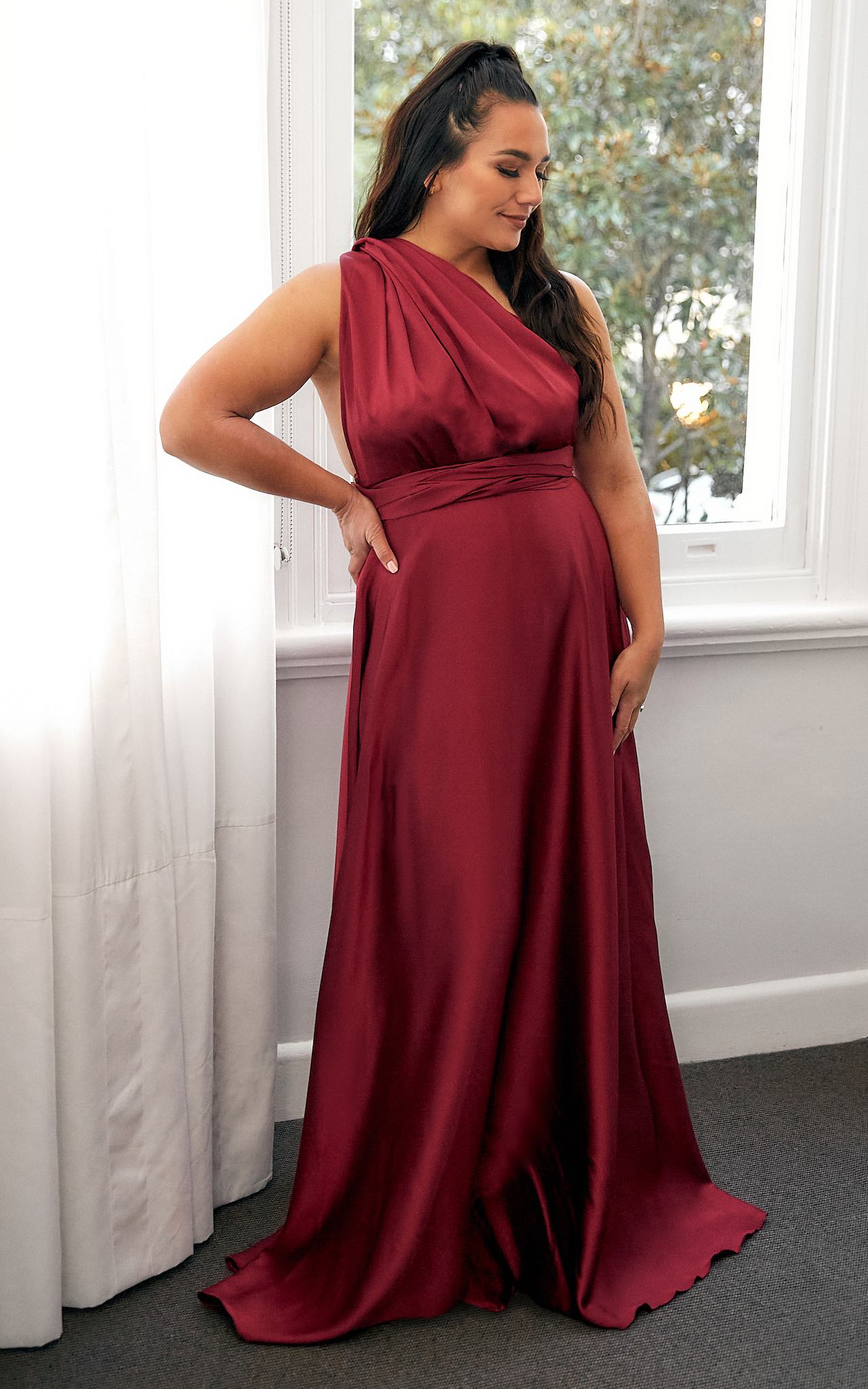 ROMAN MULTIWAY NECKLINE OPEN BACK DRESS - BURGUNDY WINE By Amica ROMAN MULTIWAY NECKLINE OPEN BACK DRESS - BURGUNDY WINE By Amica