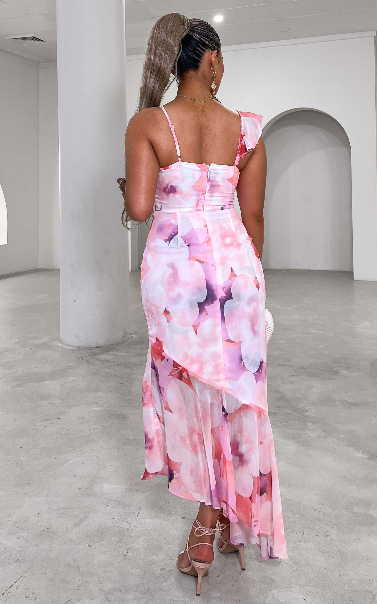ROMME V NECK FRILL DETAIL ASYMMETRIC DRESS