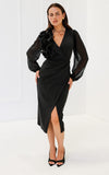 Rosaline Long Sleeve Midi Dress - Black