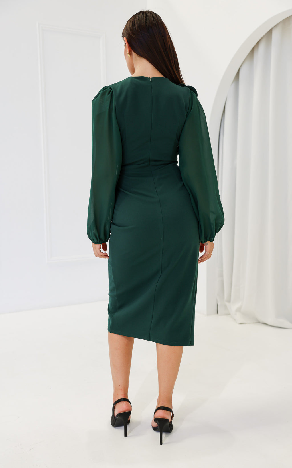 Rosaline Long Sleeve Midi Dress - Emerald Green