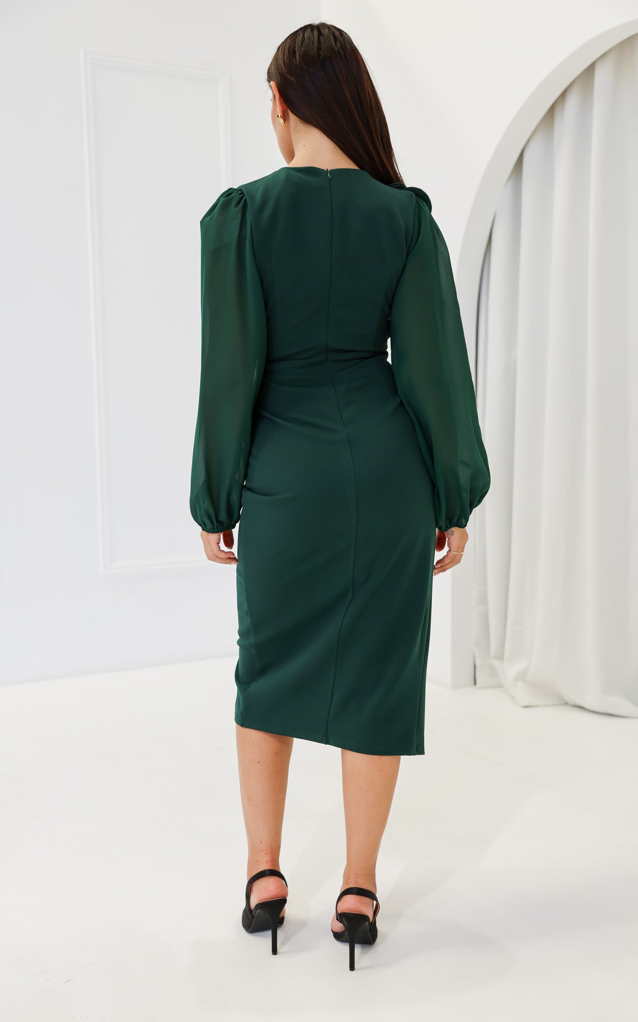 Rosaline Long Sleeve Midi Dress - Emerald Green