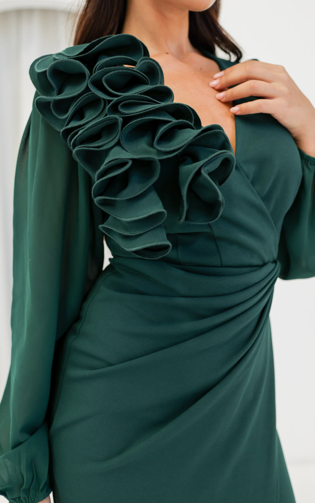 Rosaline Long Sleeve Midi Dress - Emerald Green