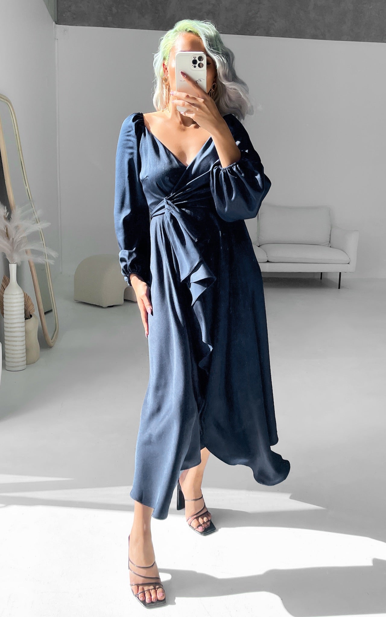 Rossetti Long Sleeve Wrap Maxi Dress - Navy
