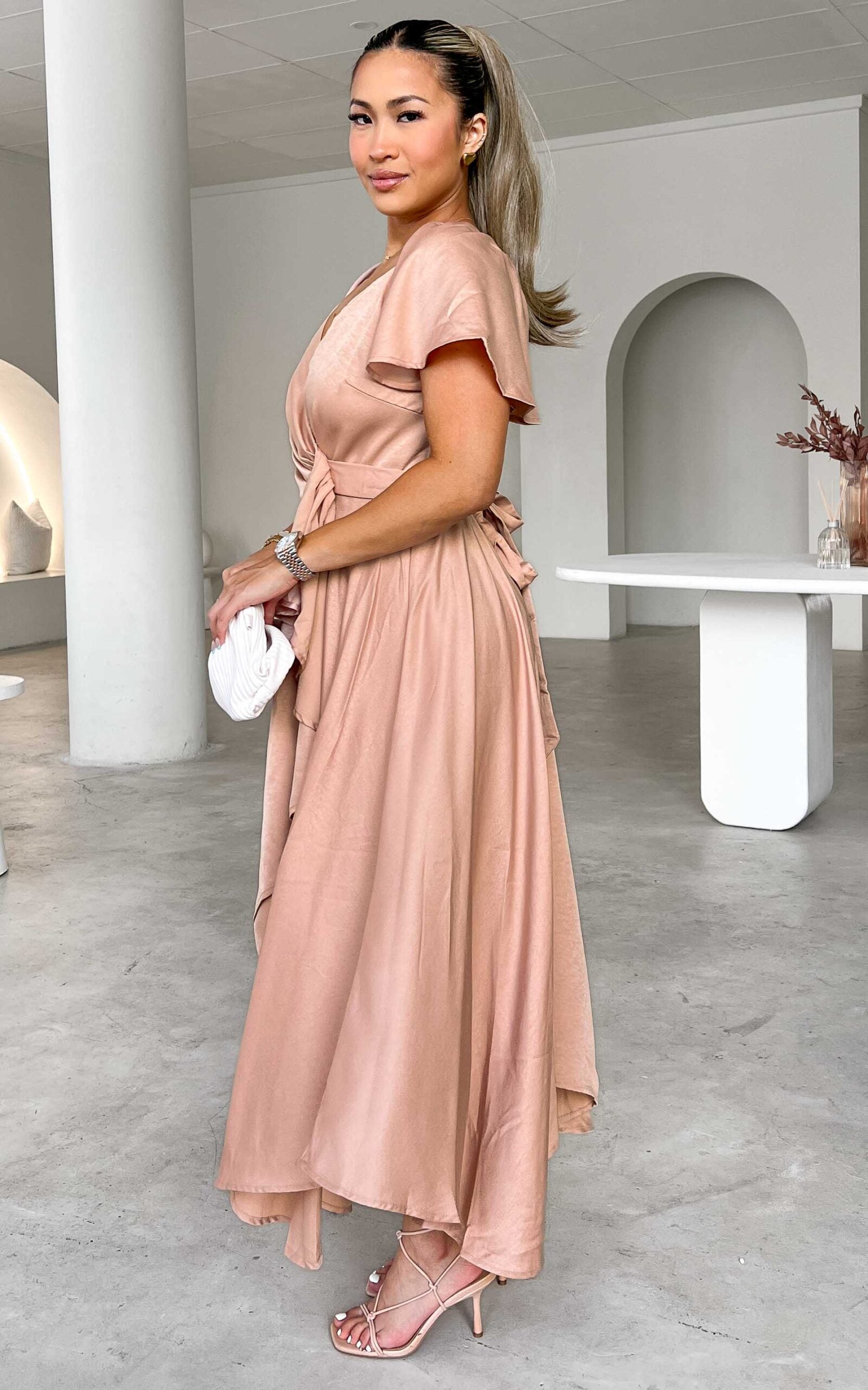 Rossetti Short Sleeve Wrap Maxi Dress - Rose Gold