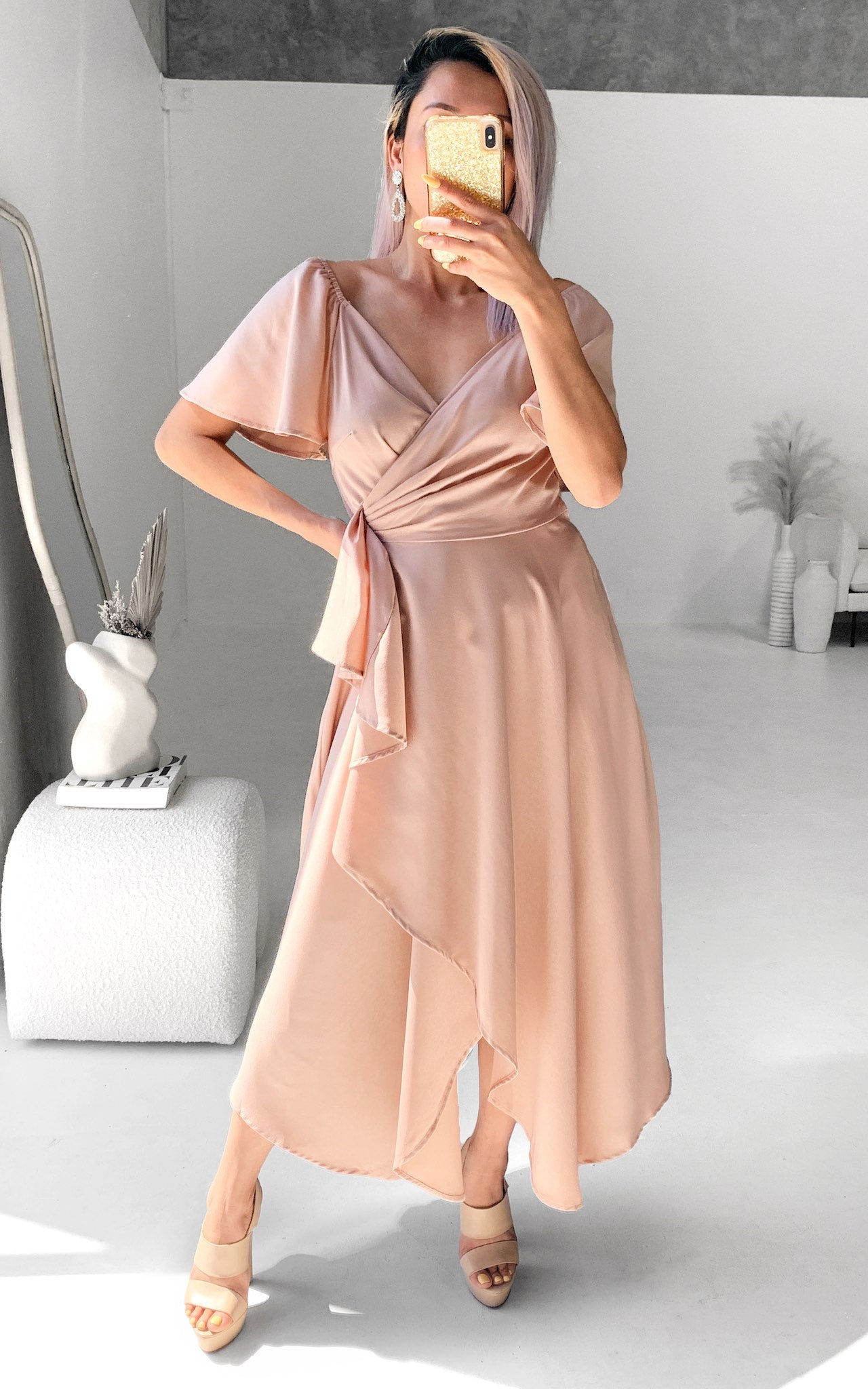 Rossetti Short Sleeve Wrap Maxi Dress - Rose Gold