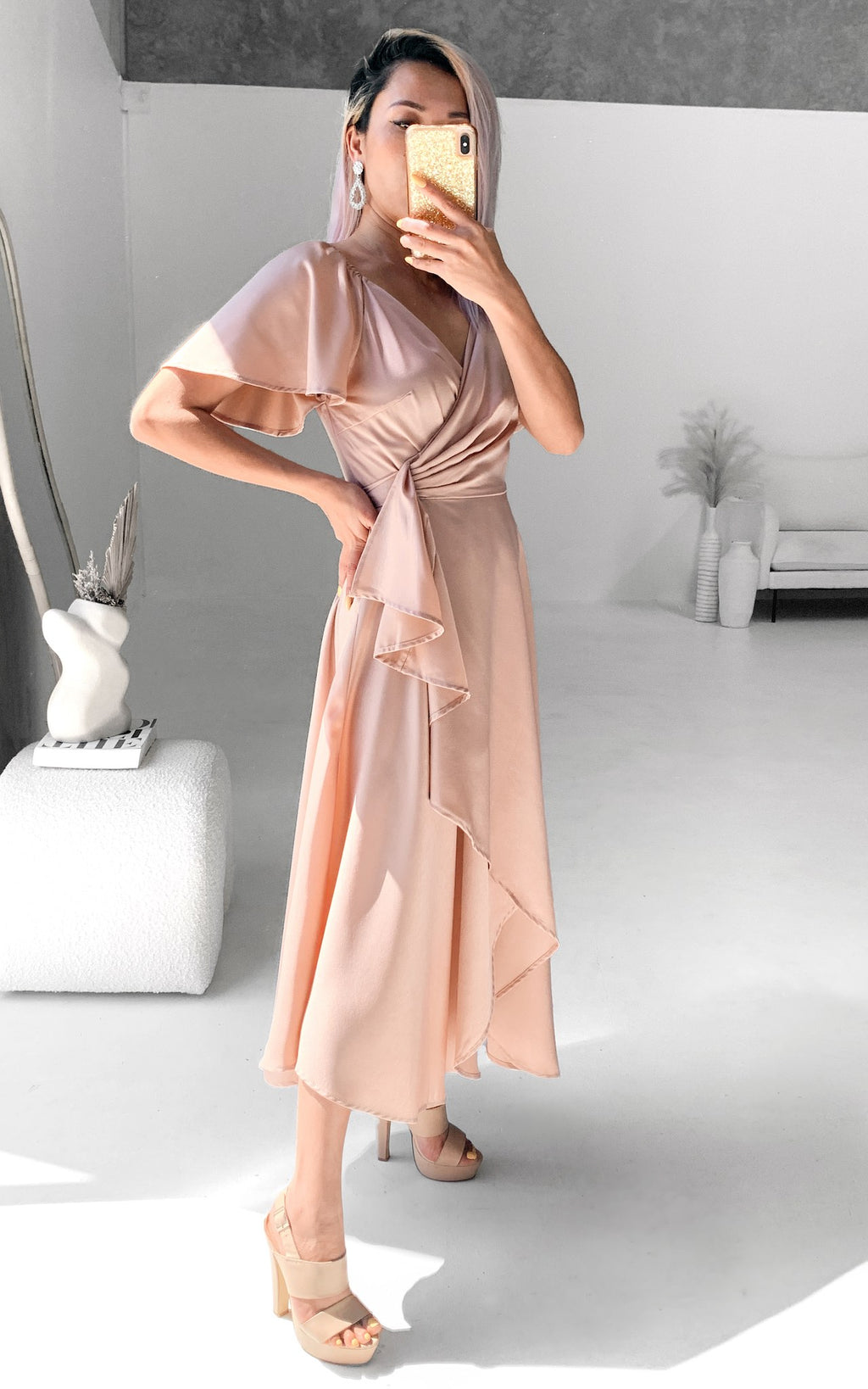 Rossetti Short Sleeve Wrap Maxi Dress - Rose Gold