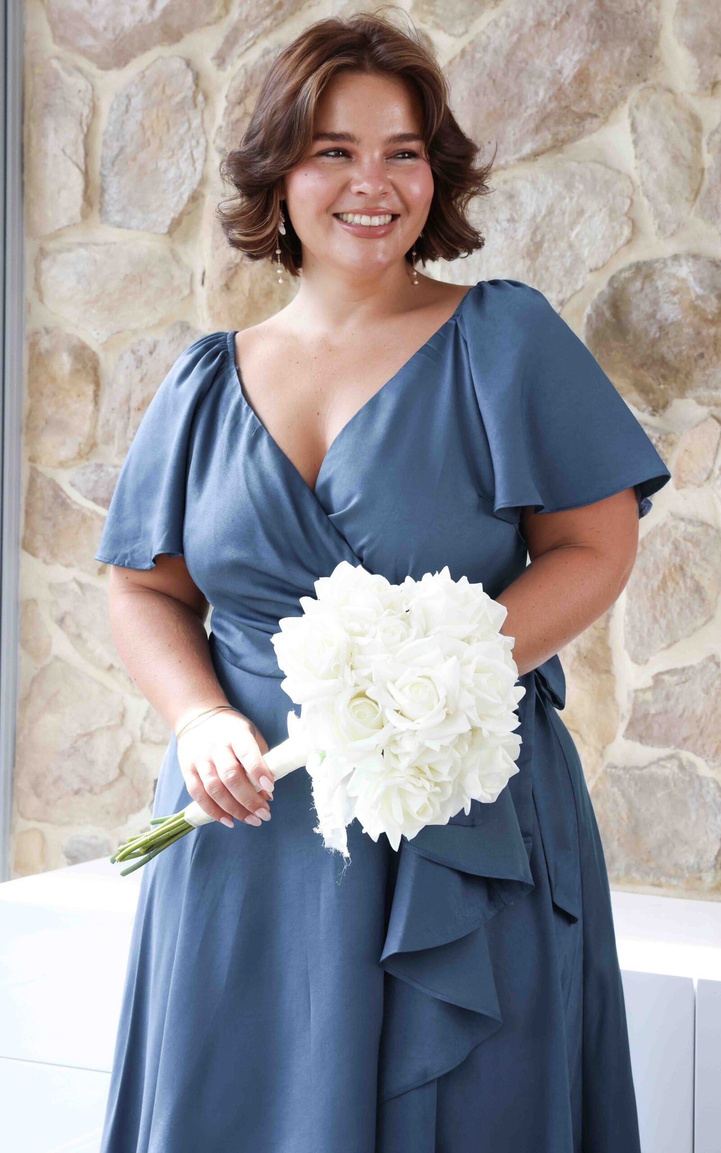 ROSSETTI V NECK SHORT FLUTTER SLEEVE WRAP MAXI DRESS