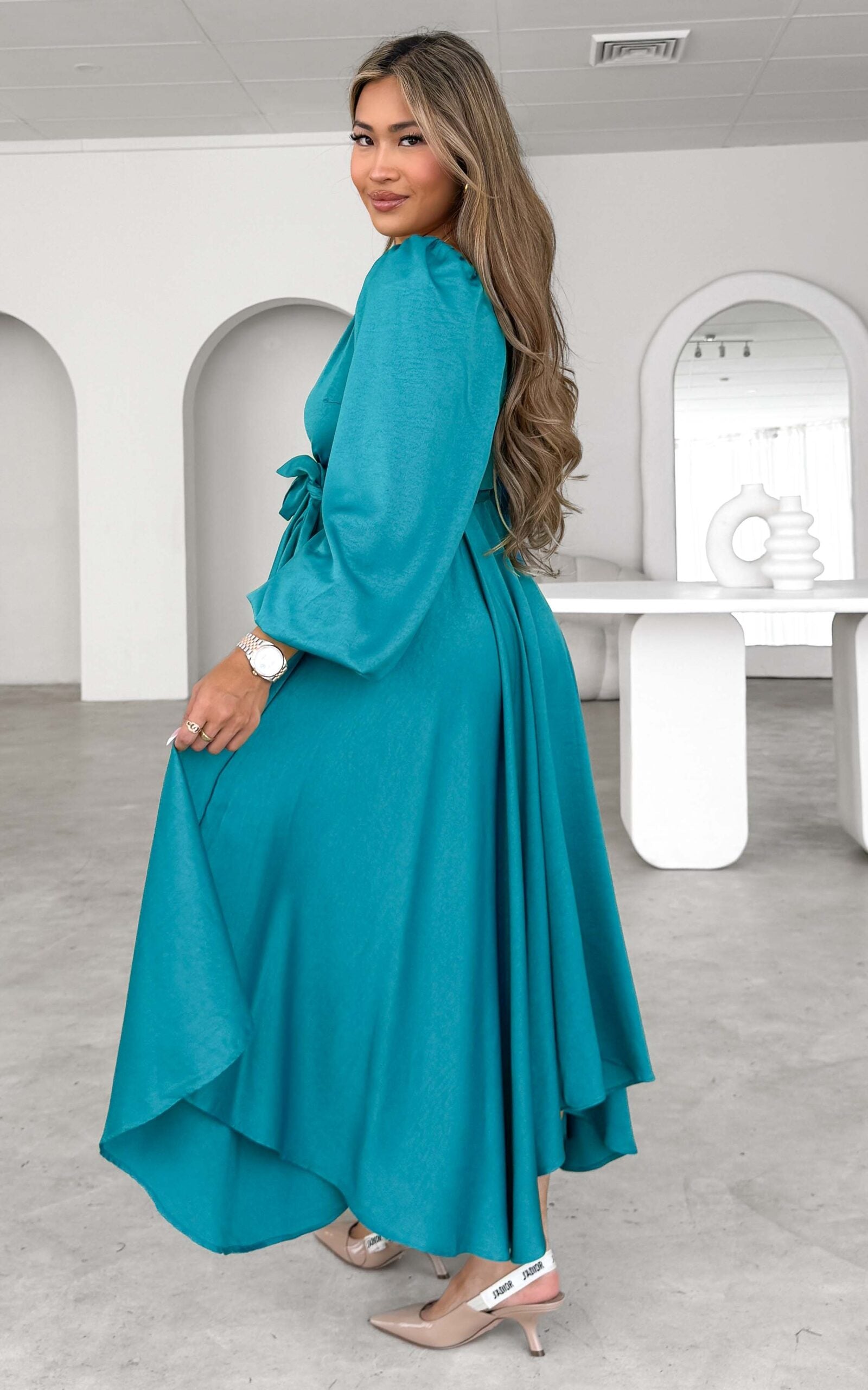 ROSSETTI V NECK LONG BALLOON SLEEVE WRAP MAXI DRESS ROSSETTI V NECK LONG BALLOON SLEEVE WRAP MAXI DRESS