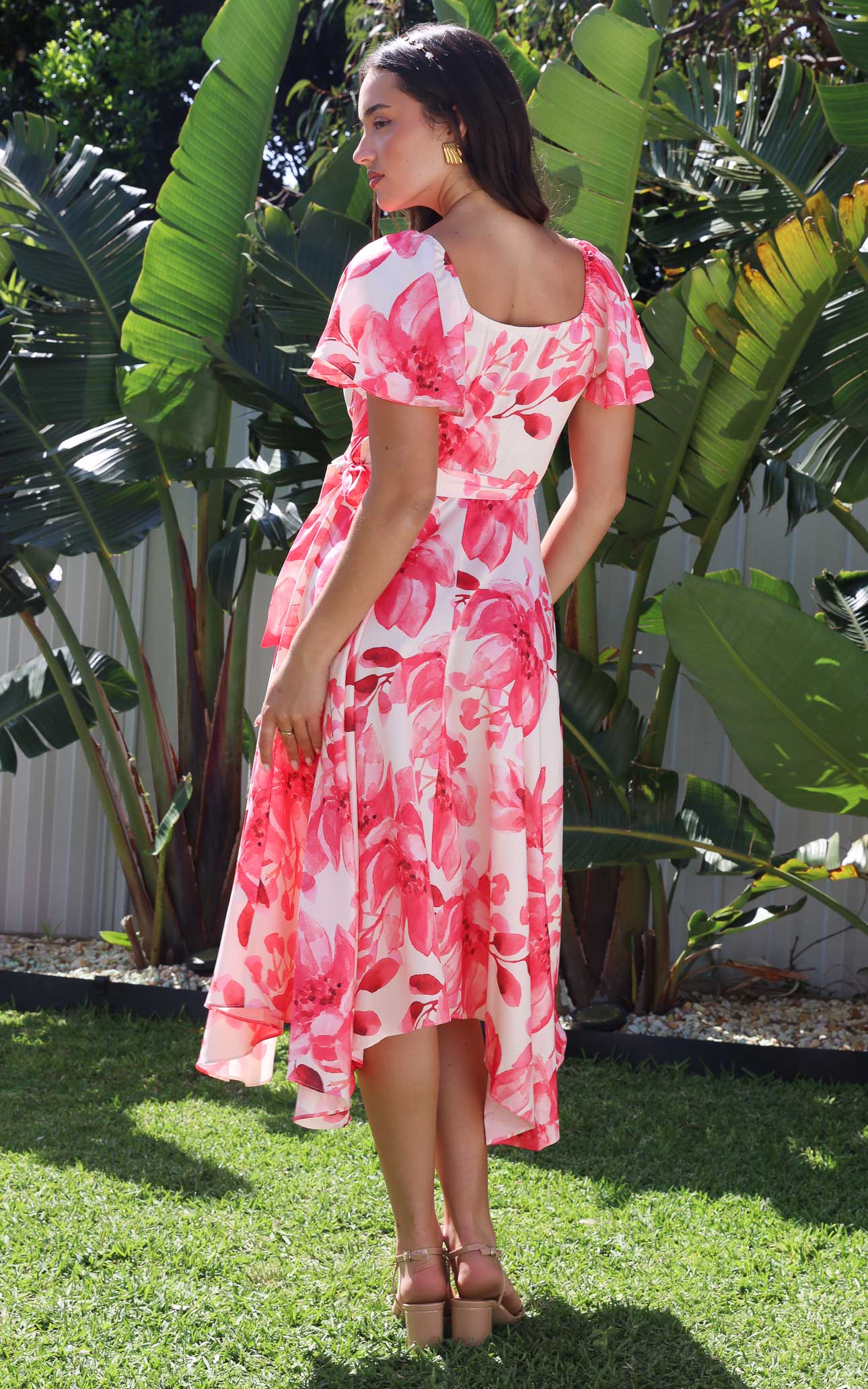 Rossetti Short Sleeve Wrap Maxi Dress - Cream Pink Floral