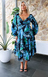 Rossetti Long Sleeve Wrap Maxi Dress - Blue Green Floral