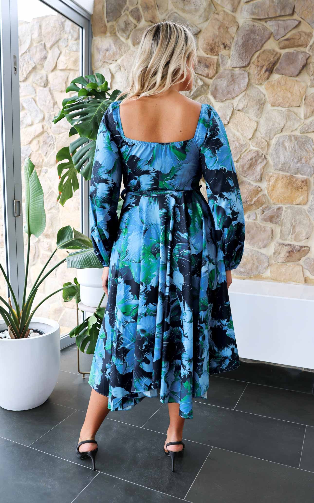 Rossetti Long Sleeve Wrap Maxi Dress - Blue Green Floral